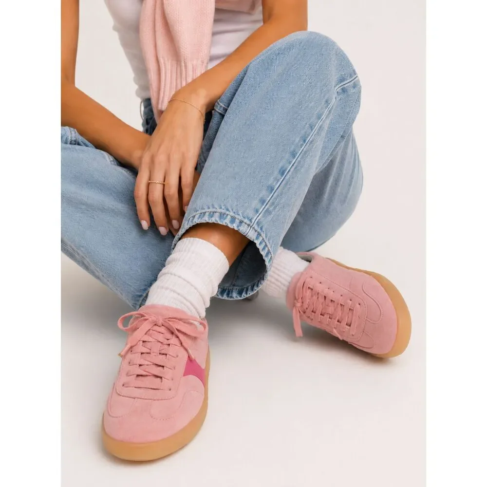 Dr. Scholl's Time Off Win Pink Platform Sneakers Suede Women's Size 6 Y2K
